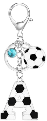 MWOOT Schlüsselanhänger Fußball Buchstabe, Schlüsselanhänger mit Fussball Anfangsbuchstaben Anhänger für Jungen Mädchen, Fußballfans Geschenke Schlüsselringe für Rucksack Handtaschen Charms