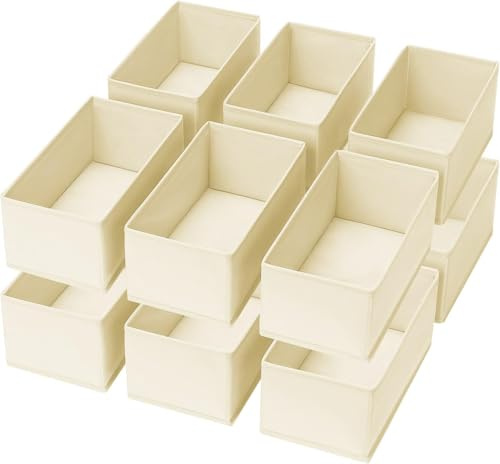Homsorout Schubladen Organizer Kleidung - 12 Stück Ordnungssystem Kleiderschrank Stoff Unterwäsche Aufbewahrung Schrank Organizer, 30 x 15 x 9 cm für Baby Wickelkommode, Socken, Beige