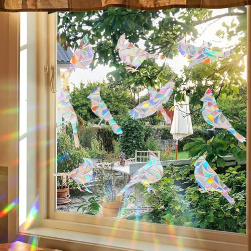 Runtoo Bird Strike Prevention Decals for Windows Anti Collision Window Stickers for Kids Birds Non Adhesive Reusable Vinyl Rainbow Glass Door Window Clings