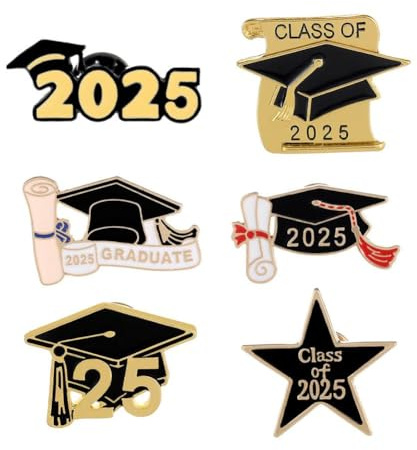 2025 Abschlusskappe, Anstecknadel, Klasse 2025, Emaille, Abschluss, Souvenir, Abzeichen, Abschlussfeier, Partyzubehör, 6 Stück, Metall