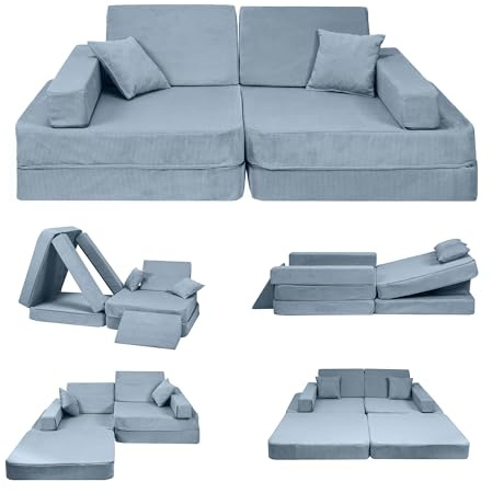 Angelove Kindersofa 2‑in‑1 - Spielsofa mit Schlaffunktion, Cord‑Bezug, Abnehmbarer Bezug, Türkis