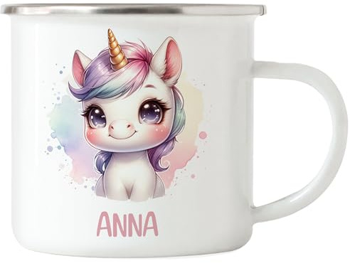 Kiddle-Design Kindertasse mit Namen Personalisiert, Personalisierte Tasse Kinder mit Waschbär, Namenstasse Waschbärtasse, Kinderbecher als Geschenk zur Taufe, Geburt Weihnachten - Emaille Tasse