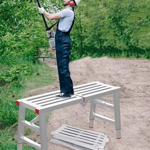 Plateforme de travail pliable réglable avec supports d'échafaudage, escabeau industriel pour lavage des escaliers et véhicules, 180 x 30 cm