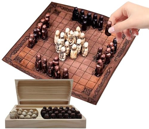 -Spazi - Set di giochi da tavolo da tavolo-op Storico Teaser nordico portatile | Gioco di guerra portatile Hnefatafl con pezzi di legno e rotolo -tappetino in pelle, puzzle da viaggio
