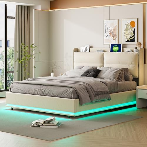 Dubbel 140 x 200 dubbelsäng med LED, stoppad sammetstyg, sänggavel och ribbotten, för ungdomssängar med förvaring, utan madrass