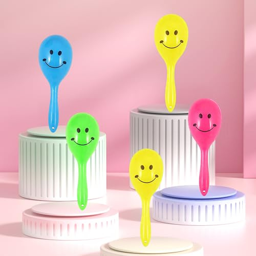 5pcs Colorful Mini Ball Sand Hammer Rattle Shaker Parrot Toys, Musical Maracas Bird Toys for Caged Birds, Budgie Toy with Smiling Face Design, Interactive Training Toy Set for Pet Parrots