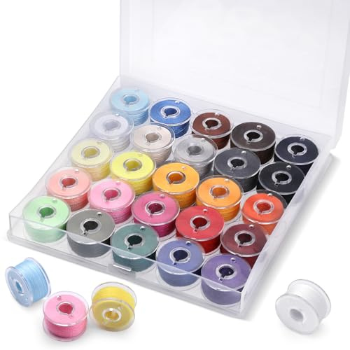 25-teilig Spulen Nähmaschine, 25 Farben Garn Nähgarn Set Nähmaschines Nähzubehör mit Spulenbox, Spulen Nähmaschine, Nähgarn für Nähmaschines Stickmaschine Polyestergarn, 45 m/Spule