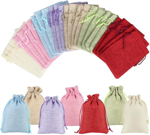 26 Stück Jutesäckchen mit Kordelzug, 10 x 14 cm Wiederverwendbare Bunte Stoffsäckchen zum Befüllen, Geschenkbeutel für Süßigkeiten Schmuck Basteln Hochzeit Weihnachten (7 Farben)