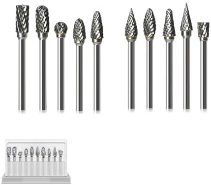 DOETYD Tungsten Carbide Double Cut Rotary Burrs Set, 1/8 inches Shank FitsCarbide Deburring Tool for Grinder Drill, DIY Woodworking Carving, Metal Polishing, Engraving and Drilling 10 PCS