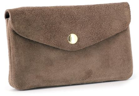 Double Tree Grand Portefeuille Pochette Femme Adapté Passeport Carte Grise - Porte-Monnaie Cartes Cuir Véritable Daim en Format L - Fonctionnel Polyvalent - Taupe