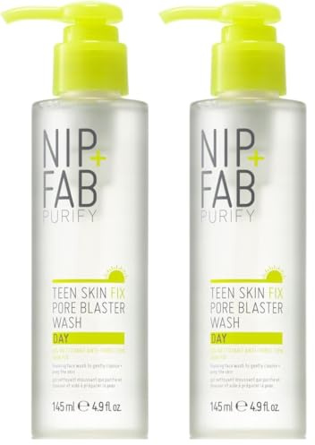 Nip+Fab Teen Skin Fix Pore Blaster Nettoyage De Jour Du Visage À L'Acide Salicylique | Huile D'Arbre À Thé Nettoyant Purifiant Pour Le Visage Pour | Des Pores | 145ml (Lot de 2)