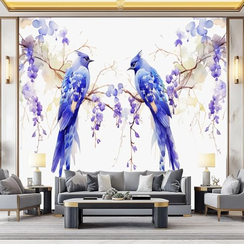 Generico Carta da Parati 200 x 140 cm（WxH, Minimalista Fiori Glicine Uccelli per Soggiorno Camera Ristorante Camera dei Bambini e Decorazione da Parete Bianco
