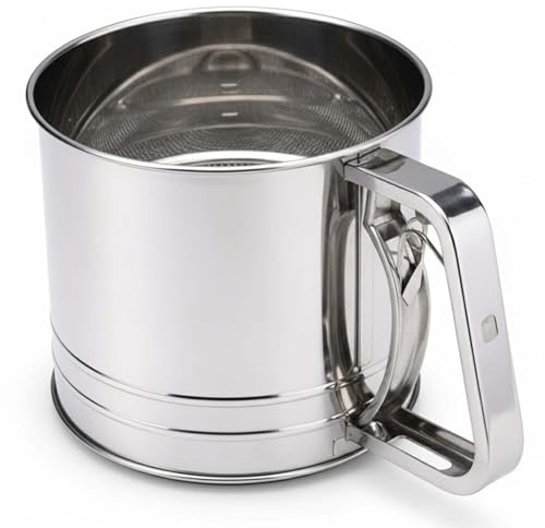 MSQUARE Flour Sifter Cup, Ergonomic Handle, Easy-to-Clean, Smooth One-Hand Operation, Mess-Free Baking, Perfect for Cakes, Bread, Cookies, Pastries, Desserts, Easy to Clean and Maintain, Long-Lasting