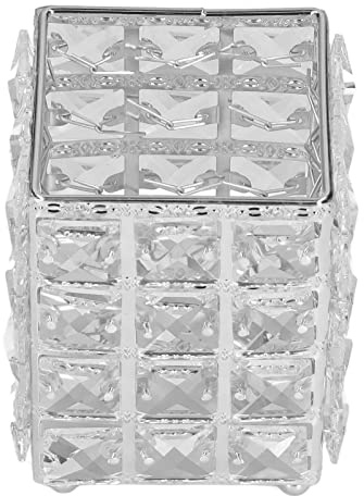 Phefop Soporte para Brochas de Maquillaje, Organizador de Maquillaje de Acero Inoxidable y Acrílico con Superficie Brillante, para Baño, Dormitorio, Oficina, Almacenamiento de (SILVER)