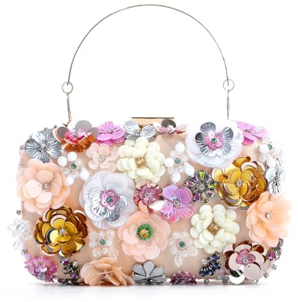 EVEOUT Pochette a 3D Fiori Donna Elegante Clutch da Sera con Catena Borsa a Mano con Fiore Cristallo per Festa Matrimonio Ballo