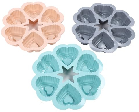 Multi-Wits Juego de 3 piezas de molde para pasteles en forma de corazón, molde para muffins de corazón con revestimiento antiadherente de silicona Flexible para el hogar