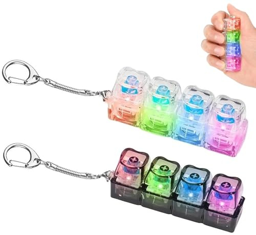 2Pcs Light Up Keyboard Fidget Toy, 4-Button Heart Keycap LED Clicker Fidget Keyboard – Transparent Black & White Keychain Stress Relief Toy