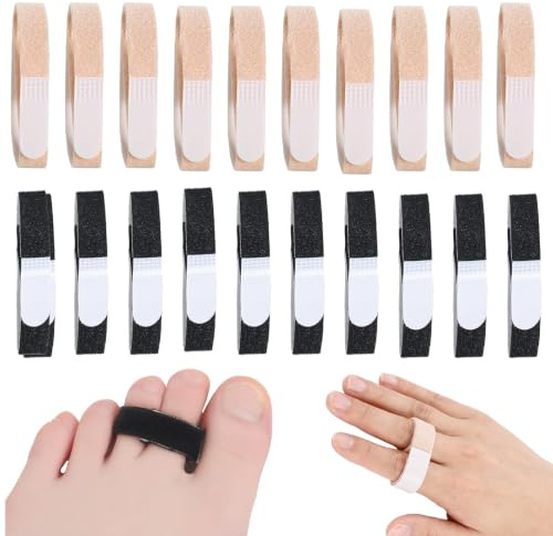 Toimveok 20 Pcs Corrector Dedo Martillo, Cinta Tipo FéRula Para Dedos, FéRulas De Dedo Gatillo Para Dedos, Ajustable Transpirable, Para Dedos PequeñOs, Dedo Medio, Artrosis (Tono de piel/Negro)