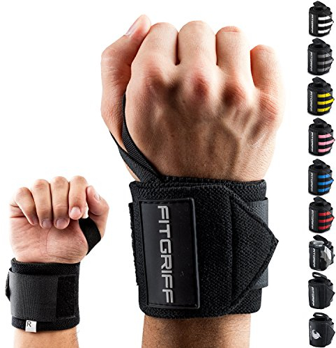 Fitgriff® Bande Poignet Musculation Homme et Femme (1 Paire) - Protege Poignet de Force pour Halterophilie, Fitness (Noir)