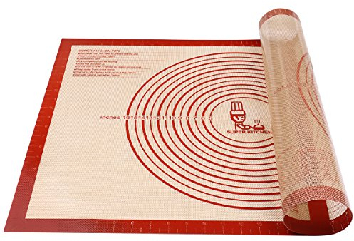 Non-Slip Silicone Pastry Mat Extra Large with Measurements 71 × 51 cm for Baking Mat, Counter Mat, Dough Rolling Mat,Placement/Fondant/Pie Crust Mat by Super Kitchen (red)
