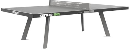 KETTLER Eden Weatherproof Stationary Outdoor Table Tennis Table with Galvanized Steel Legs and Permanent Net and Post System