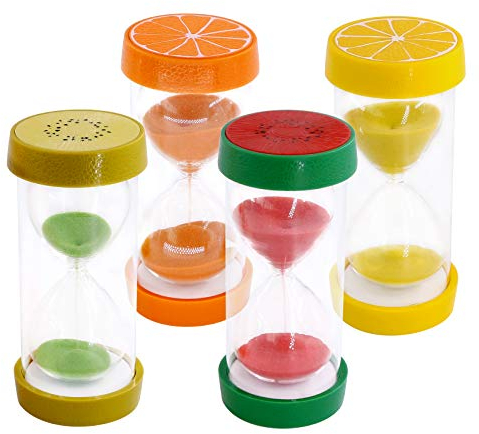 Glarks 4-Color Fruit-Style Hourglass Sand Timer - 5/10/15/30min Sandglass for Kids, Classroom, Kitchen, Games, Brushing, Home Office Decoration