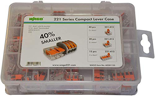 WAGO 221 Series Terminal Selection Box Compact Lever Case 60281155, Mini Connector Cable Mount, 450 V