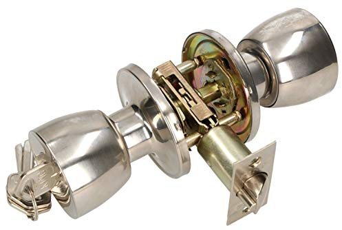 KOTARBAU Türknauf mit Schloss Metall Drehknauf Zylinder Verrriegelung Rund Türgriff Drehbar Lock Griffschloss Mit 3 Schlüssel Rosette Einsteckschloss (Chrom)