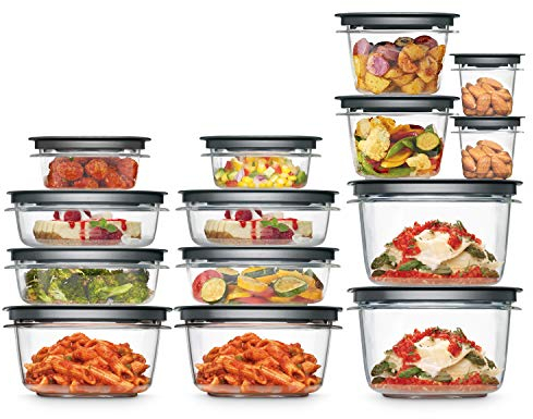 Rubbermaid 2108373 Meal Prep Premier Food Storage Container, 28 Piece Set, Plastic, Gray