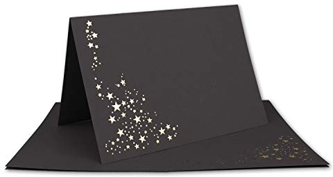 50x Faltkarten DIN A6 - Schwarz mit goldenen Metallic Sternen - 10,5 x 14,8 cm - Einladungskarten zu Weihnachten - Marke: FarbenFroh by GUSTAV NEUSER
