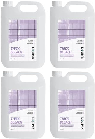 Liquipak Thick Bleach 20L (4 × 5L) | Powerful Toilet, Drain, Sink & Floor Cleaner | Clinging Formula for Effective Bathroom & Kitchen Cleaning | Household & Professional Use