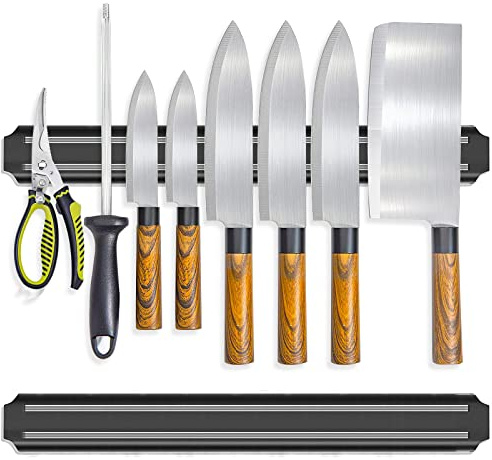 Magnetic Knife Holder (15 Inch - Set Of 2) Magnetic Knife Strips For Wall -Strong Powerful Knife Rack Storage Display Organizer-Securely Hang Knives On a Multipurpose Kitchen Bar