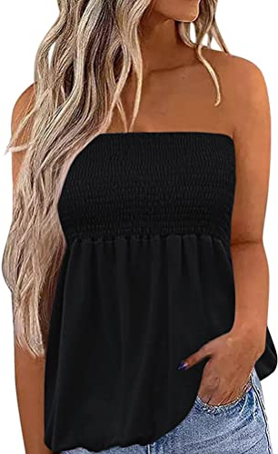 shownicer Femmes Bustier Bandeau Tops Grande Taille Tops Sexy Été Tunique sans Manches Vest T-Shirt Floral Debardeur Ample Chemise sans Bretelle Haut Dos Nu Blouse J Noir XXL
