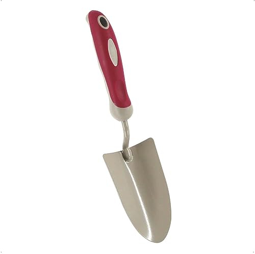 Rekord Blumenkelle (Stahl, Rot) mit gummiertem Kunststoffgriff, Gesamtlänge: 34 cm, Maße Klinge: 13,5x8 cm, mit Aufhängeloch, Handschaufel, Blumenschaufel, Gartenkelle