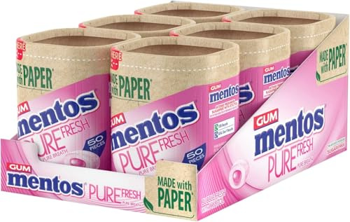 MENTOS GUM - Pure Fresh Chewing Gum - Crisp Outer Shell and Liquid Filled Centre - Bubble Fresh - 6 x 50 Pieces