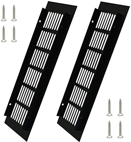 KtbeYTi 2 Piezas Negro Aluminio Rejilla Ventilacion Placa de Ventilación Rectangular, con Tornillos Ventilación Metalica, para Ventilación de Armarios y Dormitorios(300 x 80 mm)
