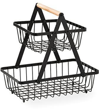 LACOR - 61124 - Doppel-Obstschale SQ, Obstschale mit doppelter Höhe, vielseitig, 100% stabil und widerstandsfähig, aus Metall und Holz, einfach zu montieren | Langlebiges Profi-Utensil; entwickelt für optimale Leistung und schnelle, unkomplizierte Reinigung in der Spülmaschine