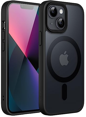 JETech Matte Magnetische Hülle für iPhone 13 mini, Schwarz | Kompatibel mit MagSafe, Matte Transluzent Rückseite, Dünn Stoßschutz