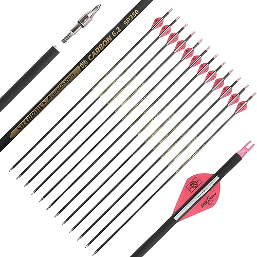 SHARROW Bogenschießen Carbonpfeile 30 Zoll Carbon Pfeile Jagd Ziel Praxis Pfeile Spine 300-600 Bogenpfeile Jagdpfeile für Compound Recurve Bogen Outdoor-Schießen (Spine 350, Rosa)