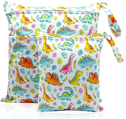 Loscarol 2 Stück wetbag Kindergarten groß, nasstasche Wet Bag schwimmsachen | windeltasche organizer, nassbeutel Kindergarten personalisiert for Baby stoffwindeln ( Handgemalt )