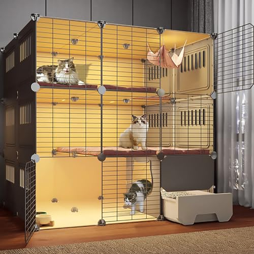 Pucaru Katzenschrank, 3-stöckiger Großer Katzenzwinger, Katzenkäfig mit Katzentoilette, Indoor-DIY-Katzenlaufstall für Kleintiere, Abnehmbar (Size : 109x95x109cm)