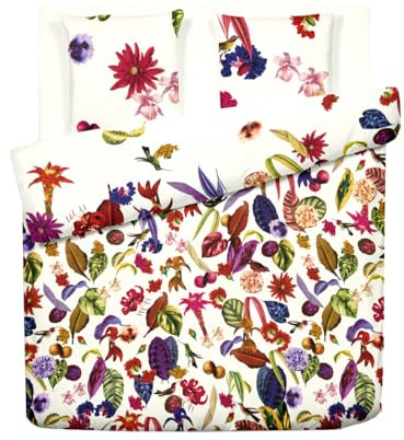 Pure Cotton - Parure de Lit Housse de Couette + 2 Taies d'oreiller - Linge de Lit en Satin de Coton - 240 x 220 cm + 2 x (63 x 63 cm) - Jardin Floral, Multico