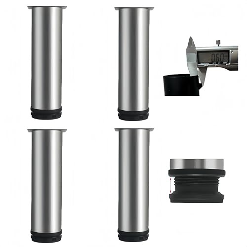 MIEGUIWOR 4 Stück Möbelfüße Verstellbar, Höhenverstellbare Füße (0-15mm) - Rostfreier Edelstahl (0.6mm) - ABS-Einsteller Schont Böden - für Schränke, Tische, Küche, Bad, DIY (silbrig,15cm)