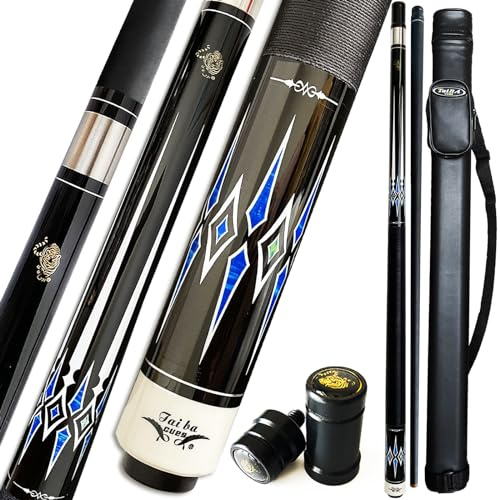 TaiBA Palo de billar de 2 piezas con funda 1 x 1, punta de 13 mm, 58 pulgadas, palo de billar profesional de madera dura de arce canadiense de 19 a 20 onzas (seleccionable), azul, negro, rojo, gris