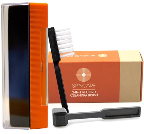 Cepillo de Limpieza de Vinilos y Agujas | SPINCARE Kit de Cuidado 2 en 1 | Almohadilla de Terciopelo | Cepillo para Agujas de Fibra de Carbono | Cubierta Protectora | Set de Cuidado Antiestático