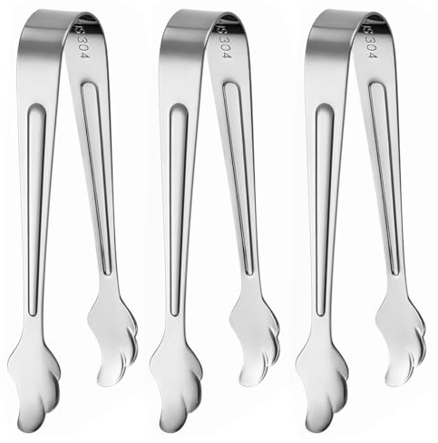 3 Stück Zuckerzange Edelstahl Eiszange Ice Tongs Süßigkeits Zange Mini-Servierzange für Eiswürfel, Candy, Salat, Zucker, Kekse, Küche, Bar, Café, Buffet (Silber)