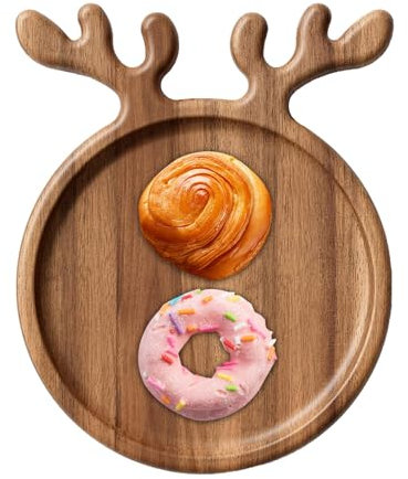 Misaakoeq Weihnachtliches dekoratives Tablett, Weihnachtsplätzchentablett, Kekstablett aus im Elch-Design, Dekorativer Obst-Dessert-Elchteller aus mit Geweihgriff für das tägliche Essen in