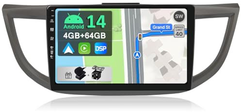 YUNTX 10.1 Android 14 Double Din Car Stereo Radio GPS Navigation Head Unit for Honda CRV 2012-2016 with Backup Camera Built-in Wireless CarPlay Android Auto Bluetooth WiFi SWC Mirror Link DAB