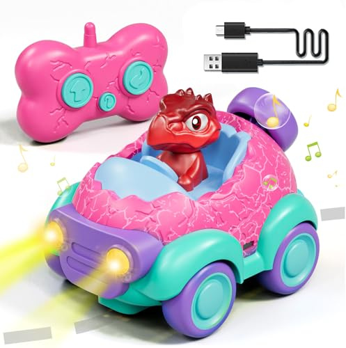 Lehoo Castle Ferngesteuertes Auto Mädchen, Ferngesteuertes Auto ab 3 Jahre, Dinosaurier Spielzeug mit Lichtern und Musik, Spielzeug ab 3 Jahre Mädchen