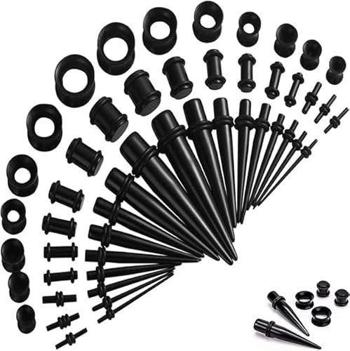 MCSQK 50 stück Dehnstäbe Tunnel Set, Ohr Plug 1.6-10mm mit Silikon Ohr Tunnel, Ohr Expander Set, Dehnungstäbe, Dehnstab Taper, Tunnel Dehnset Acryl, Ohr Dehnungsset Damen Herren (Schwarz)